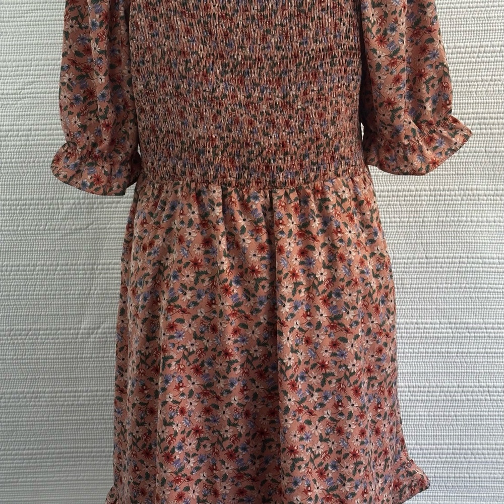Allegra K 1X Floral Smocked Midi Dress – Cottagecore Puff Sleeve Fall Dress - Picture 11 of 12